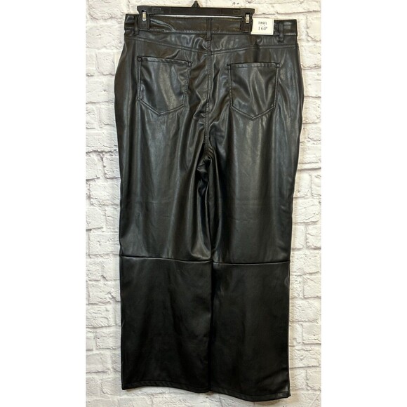 Womens Tinsel Black Faux Leather Wide Leg Dress Pants Vegan Rocker 16 Petite NWT - Picture 3 of 12